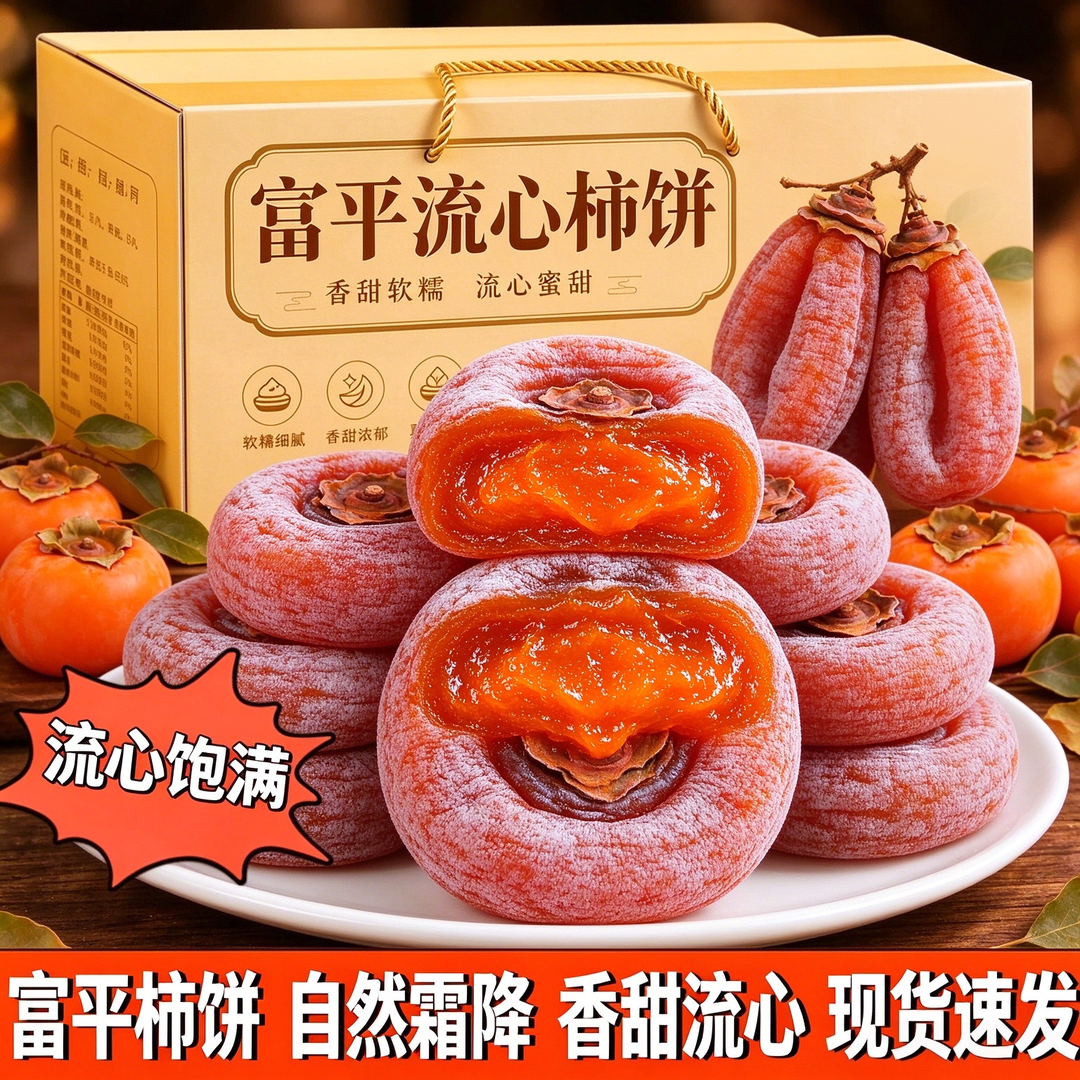 富平流心柿饼官方旗舰店独立包装陕西吊柿子流心年货当季新鲜好柿