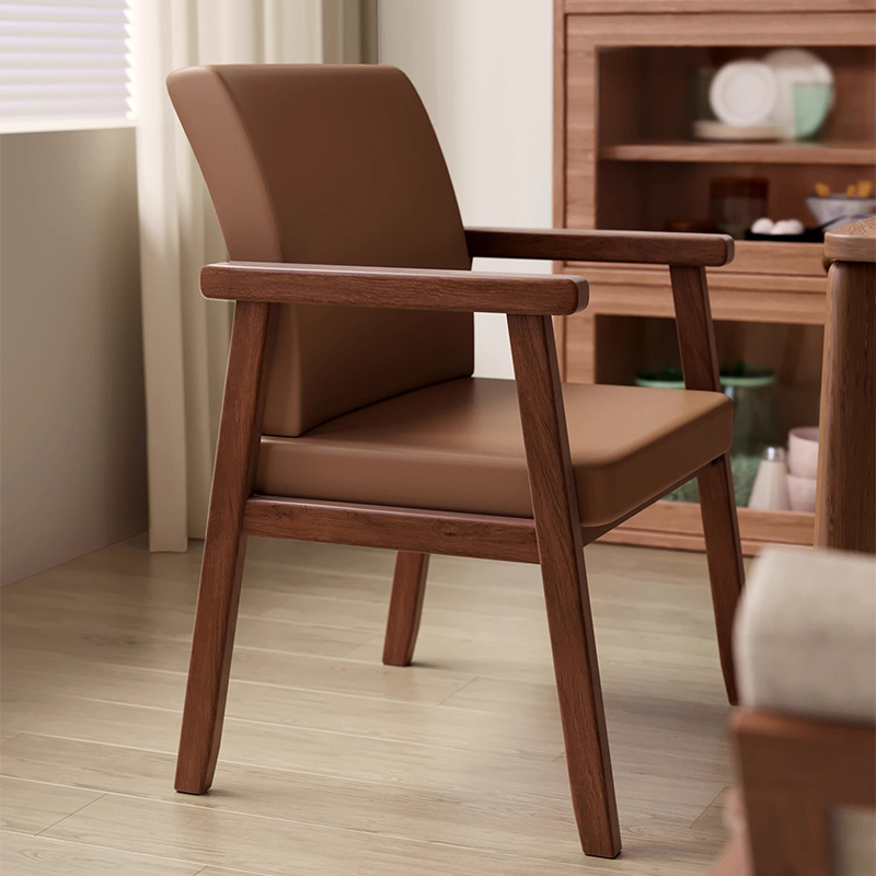 实木餐椅家用软包椅子靠背扶手椅轻奢简约现代胡桃客厅餐厅书桌椅