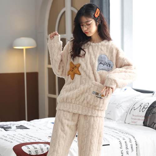 新款珊瑚绒加绒加厚保暖睡衣