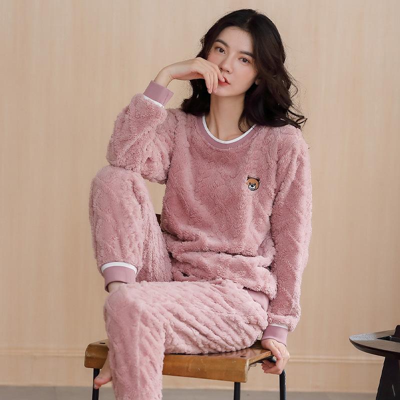 啄木鸟2025年新款睡衣女士珊瑚绒加厚加绒秋冬季保暖法兰绒家居服