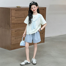 女童夏季套装2025新款时尚中大儿童短袖T恤女孩夏款短裤两件套潮
