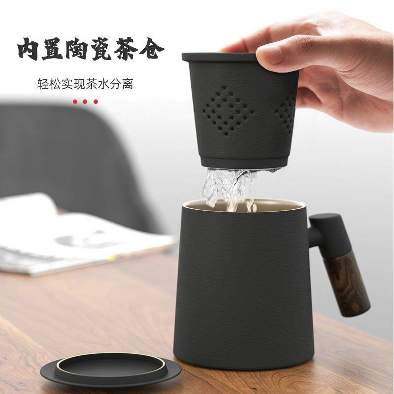 直销新款茶水分离陶瓷杯子男士高颜值带盖高档马克杯复古办公杯伴