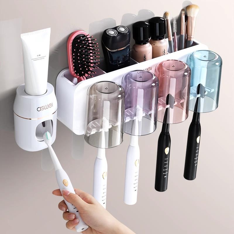 直销新款牙刷置物架免打孔刷牙杯漱口杯挂墙架子壁挂式卫生间电动
