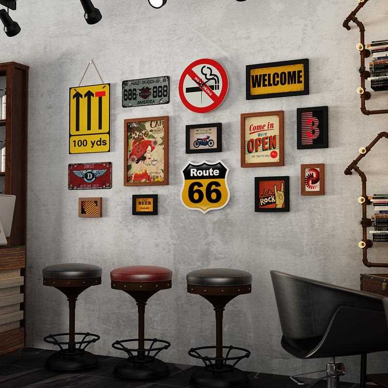 直销新款高分子5661复古理发店铺照片墙组合相框装饰画工业风餐馆