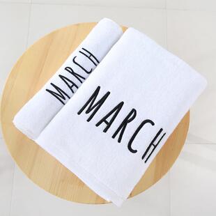 直销新款纯棉浴巾刺绣月份白色灰色大洗澡巾加厚柔软吸水不掉毛创