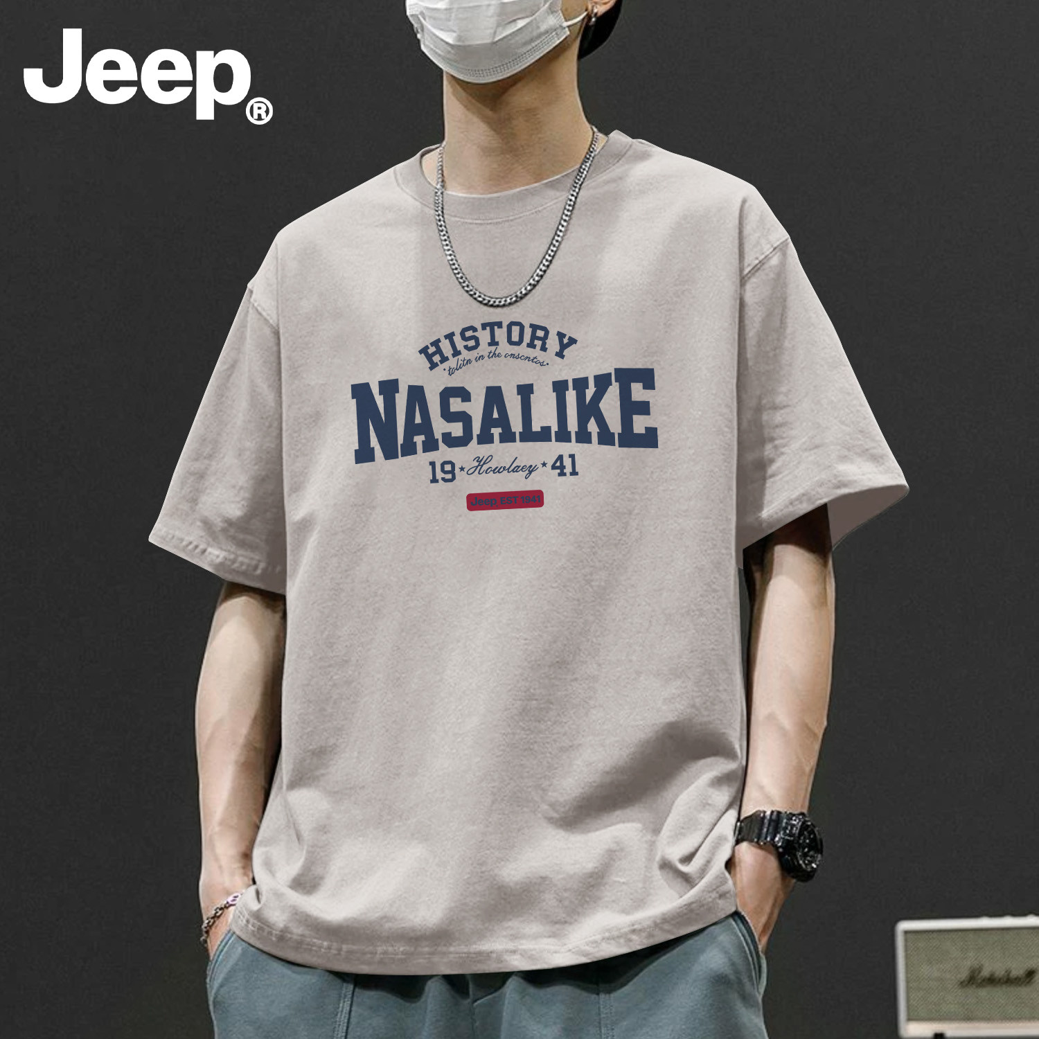 Jeep男士纯棉美式短袖T恤夏季