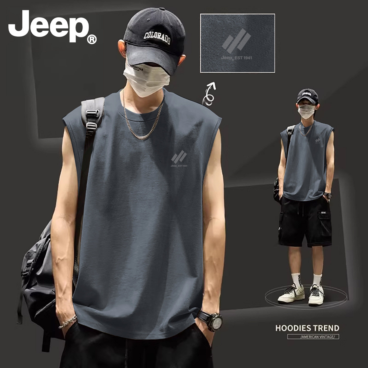 Jeep吉普纯棉男士夏季健身背心图片