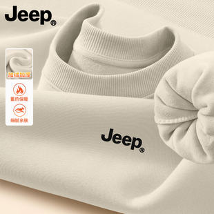 Jeep吉普加绒加厚圆领卫衣2025新款秋冬季男装保暖长袖上衣套头衫
