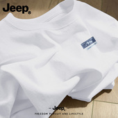 男款 美式 高街半袖 Jeep吉普白色纯棉T恤短袖 高端品牌内搭打底衫 潮