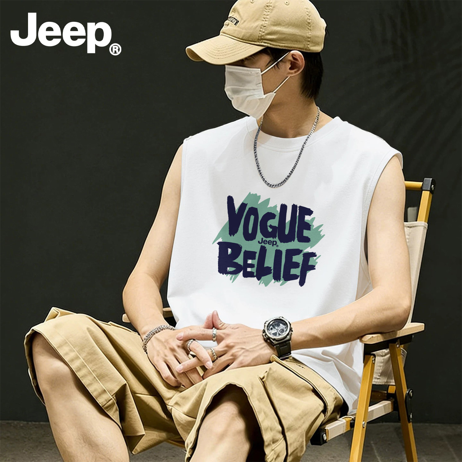 Jeep纯棉男士宽松透气背心
