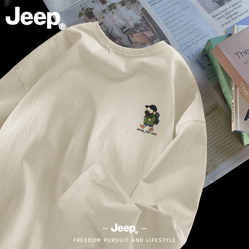Jeep官方纯棉长袖印花T恤男