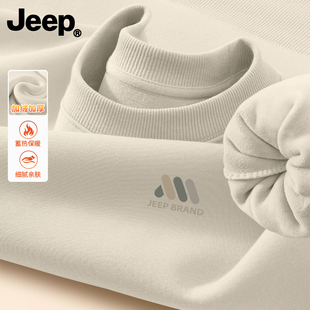 Jeep吉普圆领卫衣加厚新款重磅正肩衣服加绒男女套头衫大码上衣男