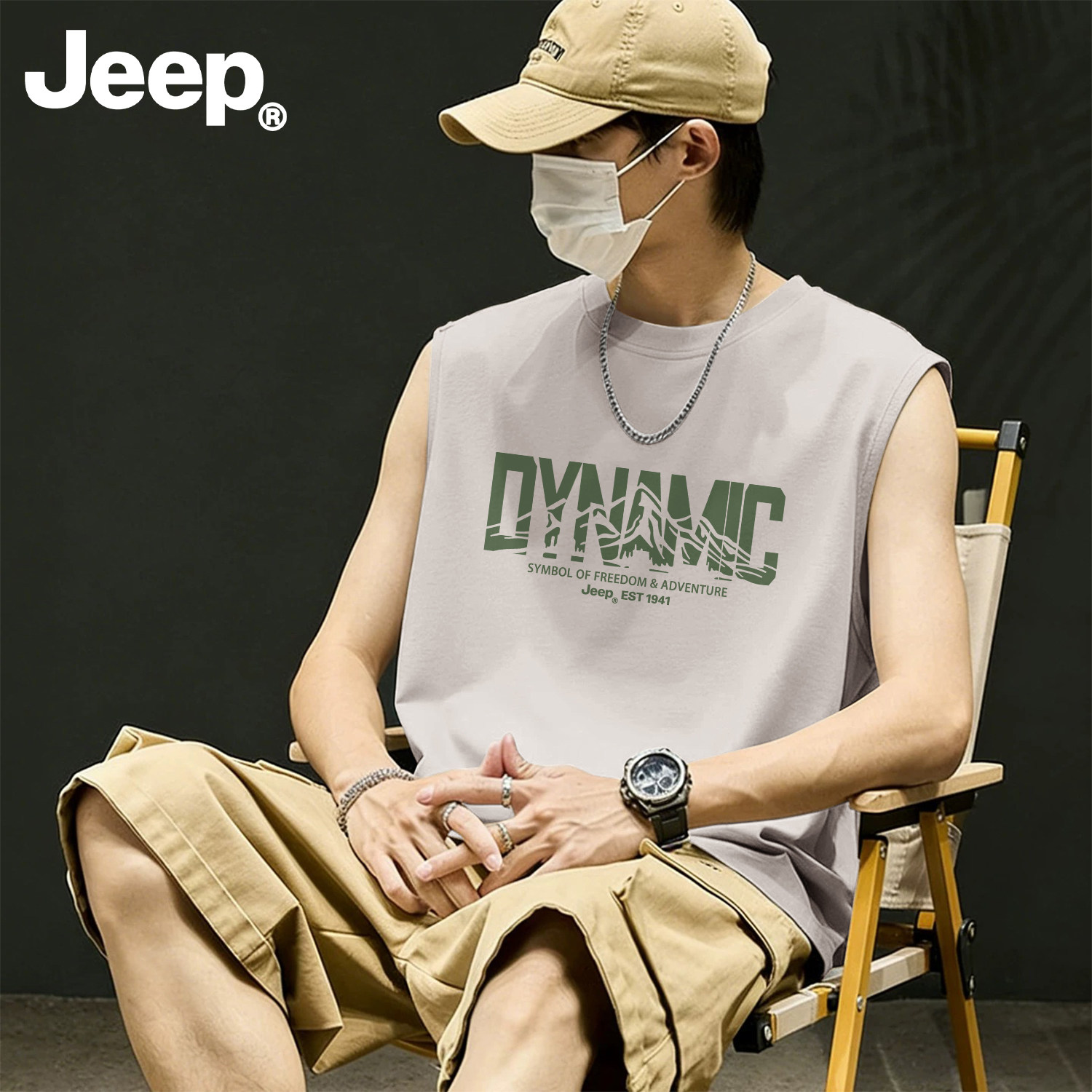 Jeep吉普纯棉宽松男士背心新款