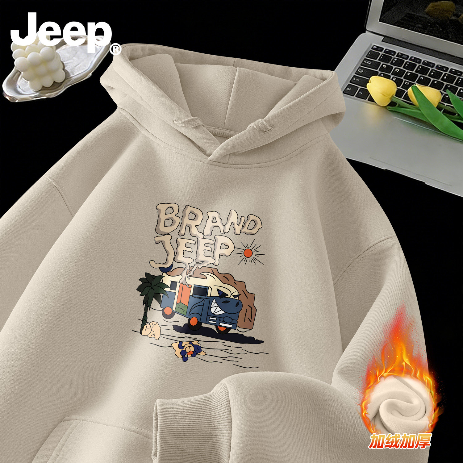 Jeep吉普2026新款加绒本命年连帽卫衣男女马年秋冬喜庆青少年衣服