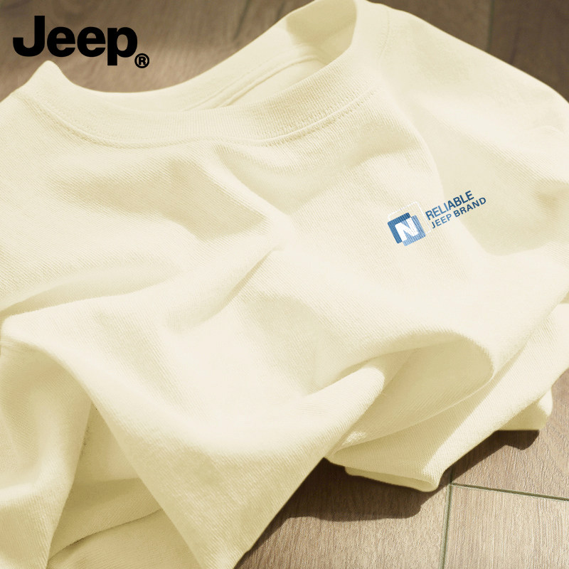 Jeep吉普高级感纯棉长袖t恤圆领春秋季美式上衣简约男装潮流衣服