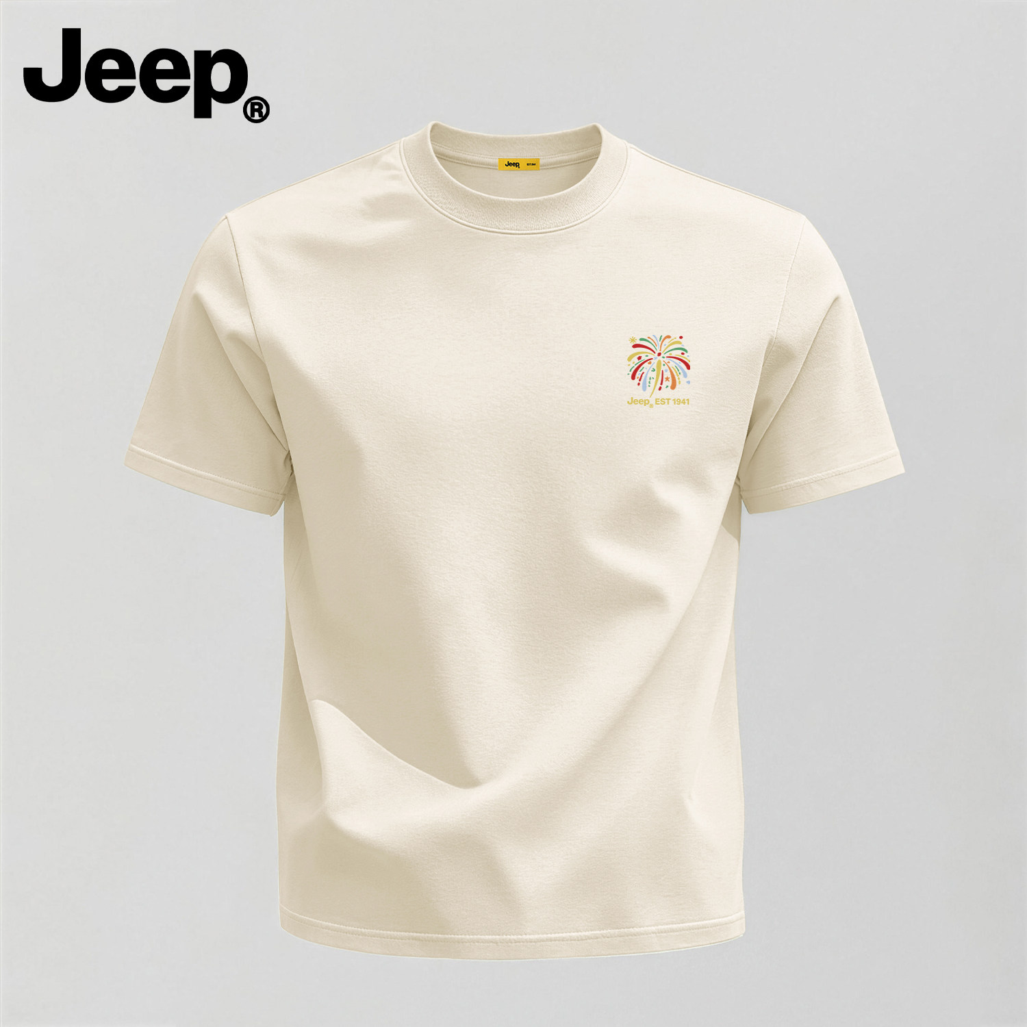 Jeep吉普纯棉宽松短袖T恤男士