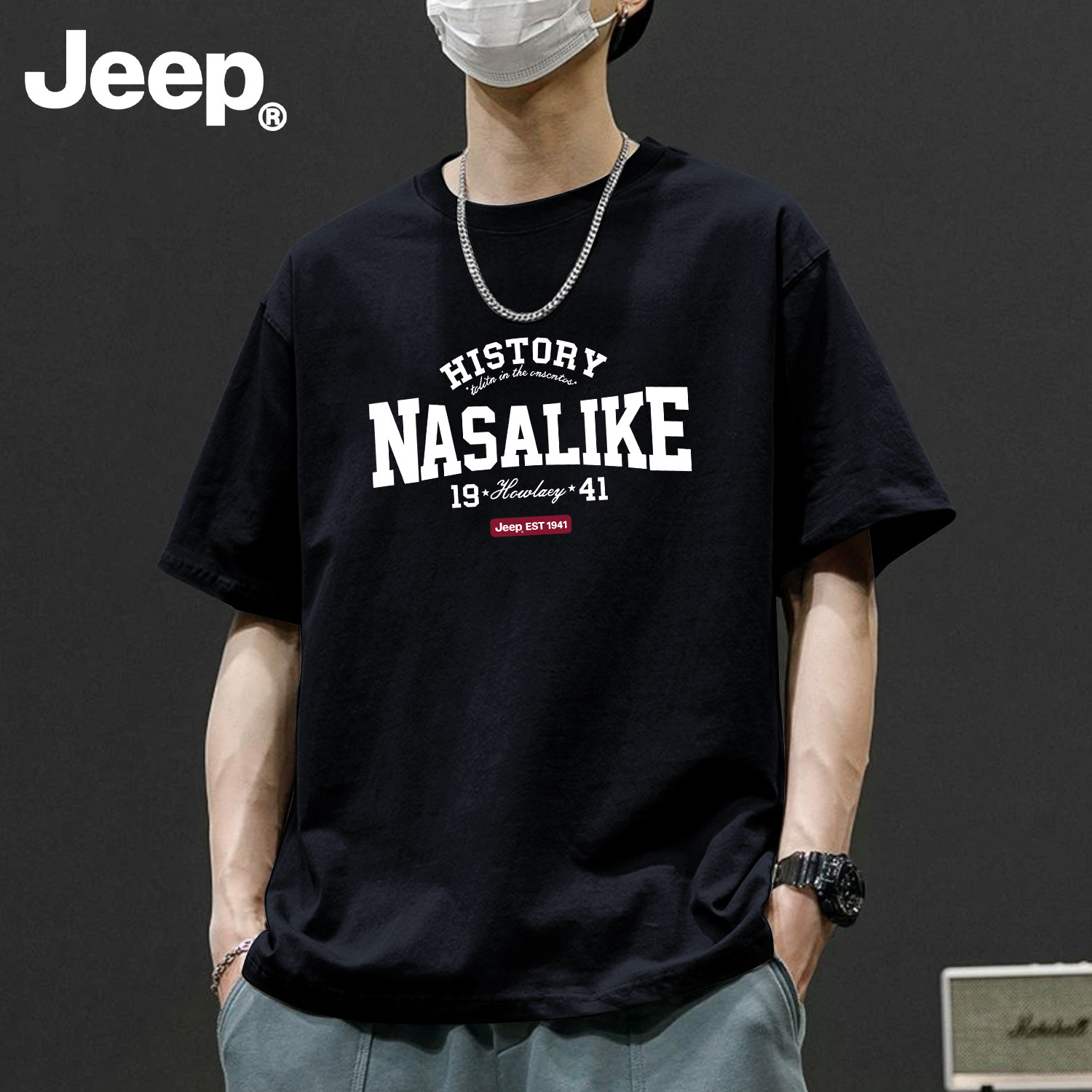 Jeep男士纯棉美式短袖T恤夏季