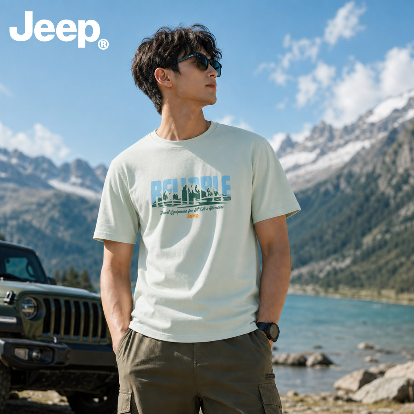Jeep纯棉短袖T恤男夏季透气