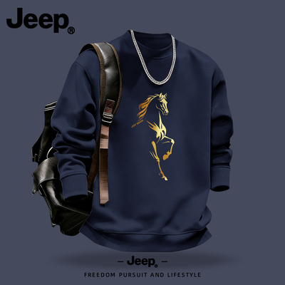 Jeep吉普本命年圆领卫衣男女士春秋新款男生衣服美式高级潮流上衣