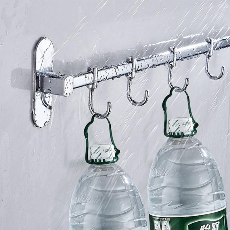 免打孔厨房挂钩架墙壁免钉挂杆壁挂式不锈钢排钩多功能厨具置物架