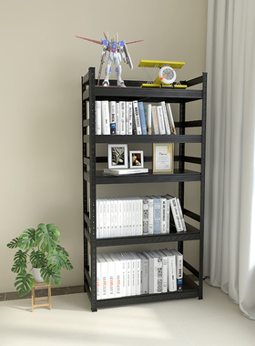峰阳黑色书架置物架落地多层钢x制客厅卧室靠墙铁艺简易收纳架子a