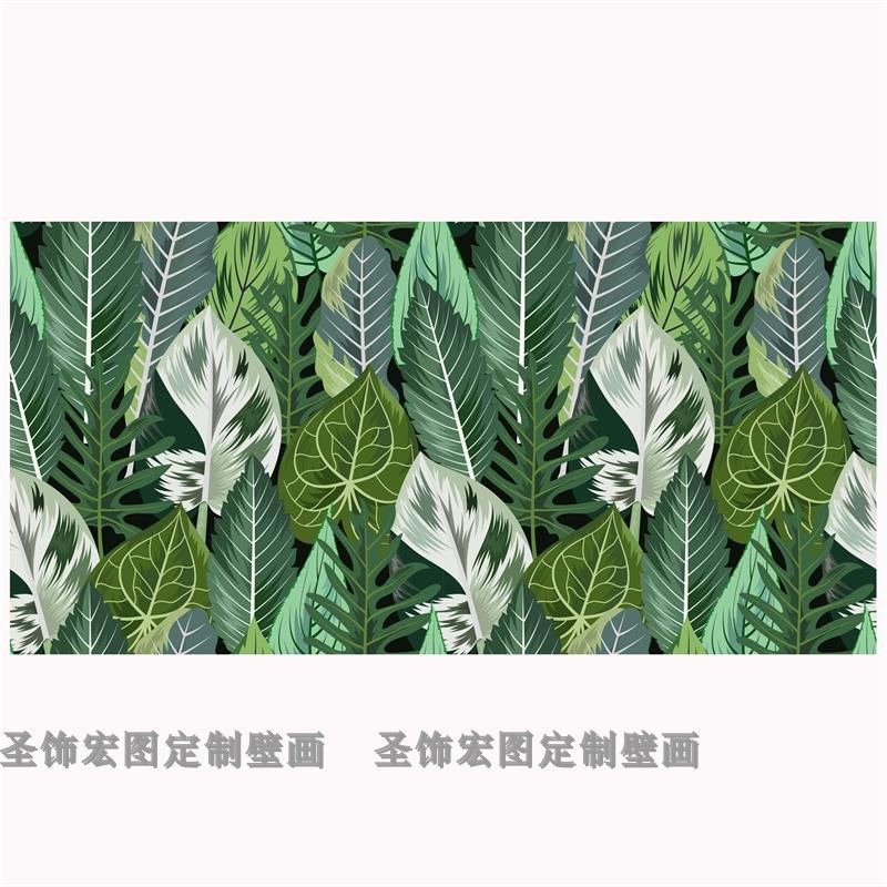 现代绿色植物叶子墙纸墙布卧室沙发壁画客厅餐厅背景壁纸壁布定制