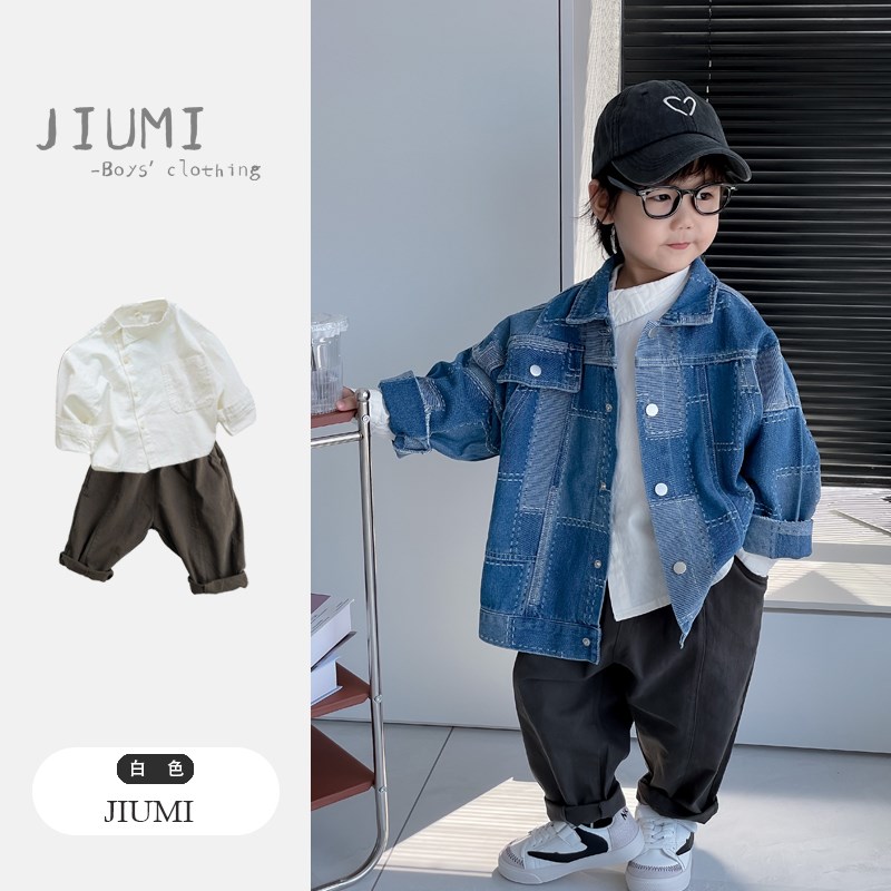 男童白色衬衫套装2024春季新款中小童长袖宽松衬衣儿童韩版春装潮