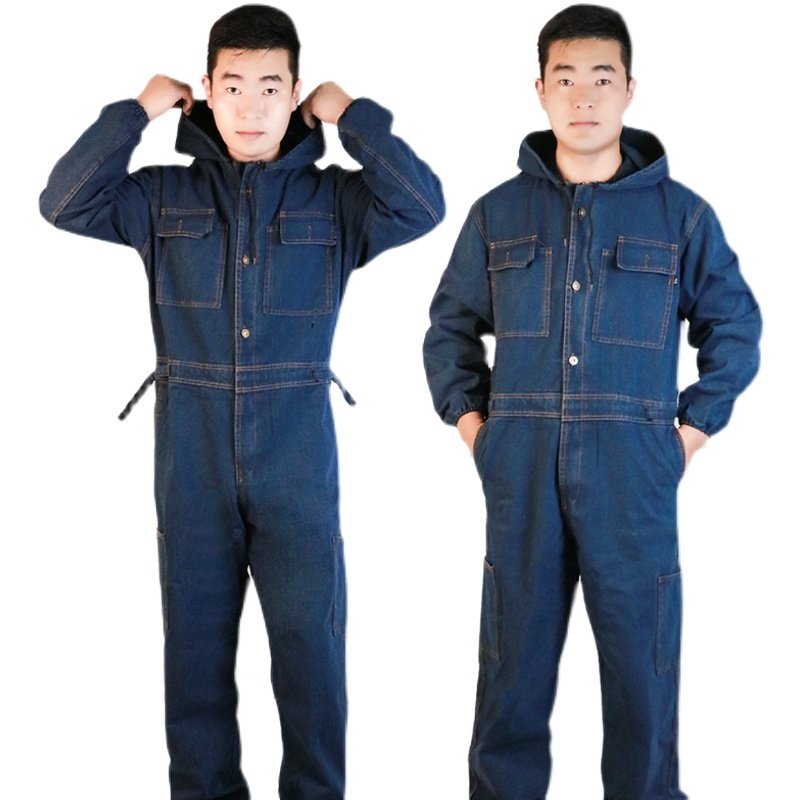 牛仔连体工作服套装男汽修防护服耐磨喷漆防尘衣女夏季连身劳保服