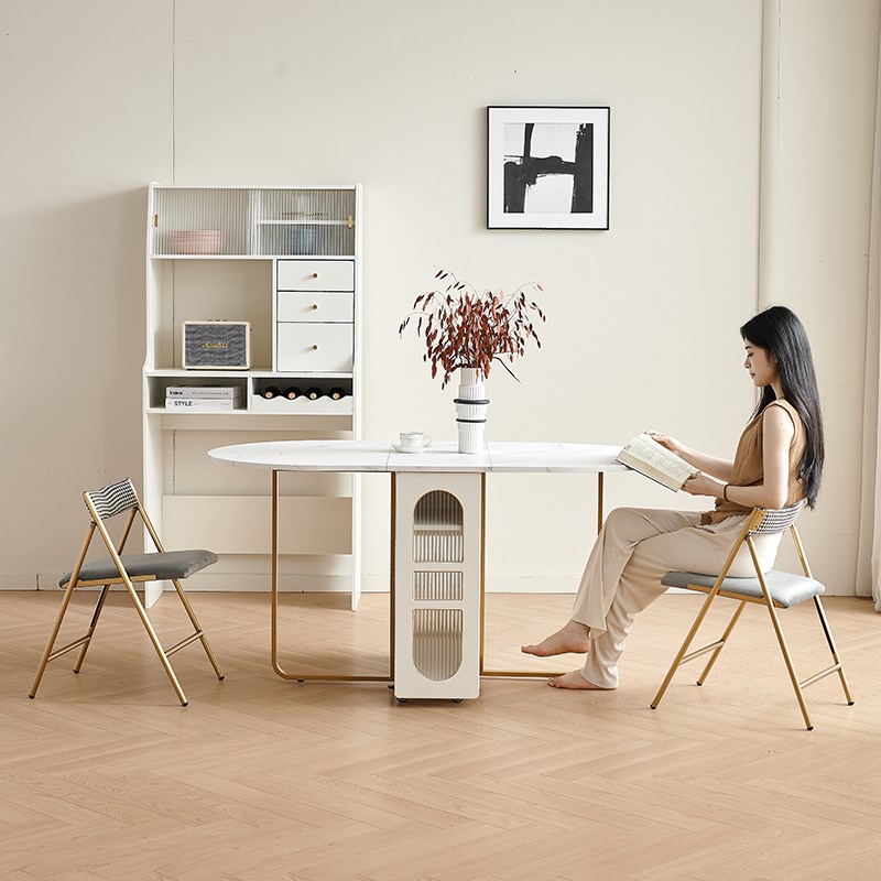 岩板折叠餐桌现代简约小户型家用长方形桌多功能伸缩可折枱面饭桌