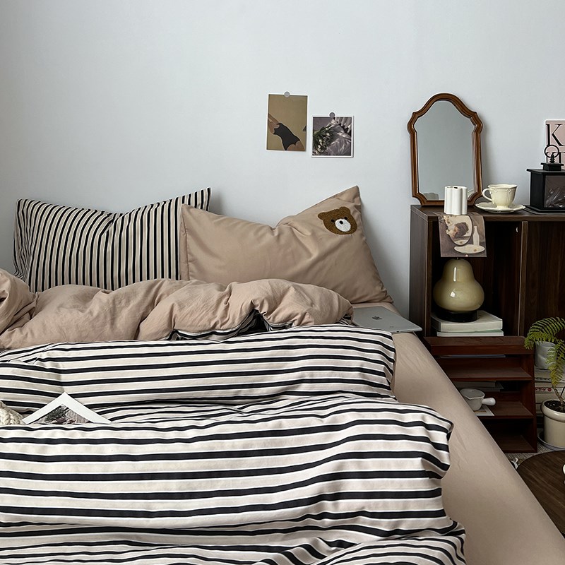 ins水洗棉四件套纯棉全棉床上用品被罩被单床单人学生宿舍三件套4