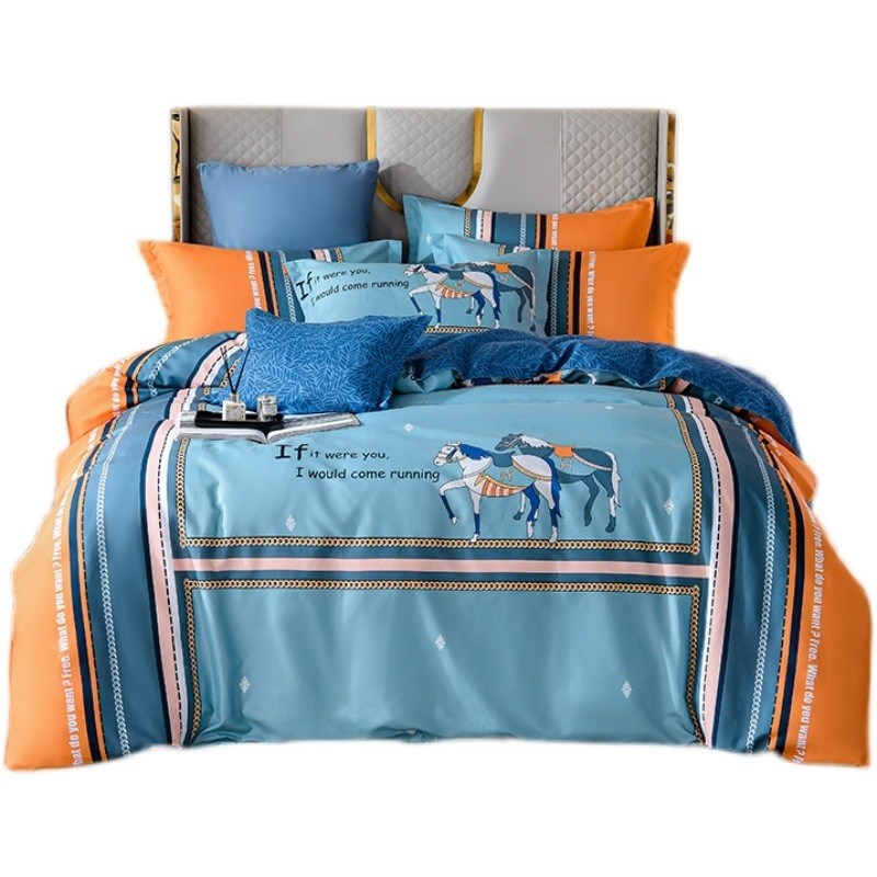 春秋四件套纯棉夏季全棉被套简约款被罩单双人1.8米4件套床上用品