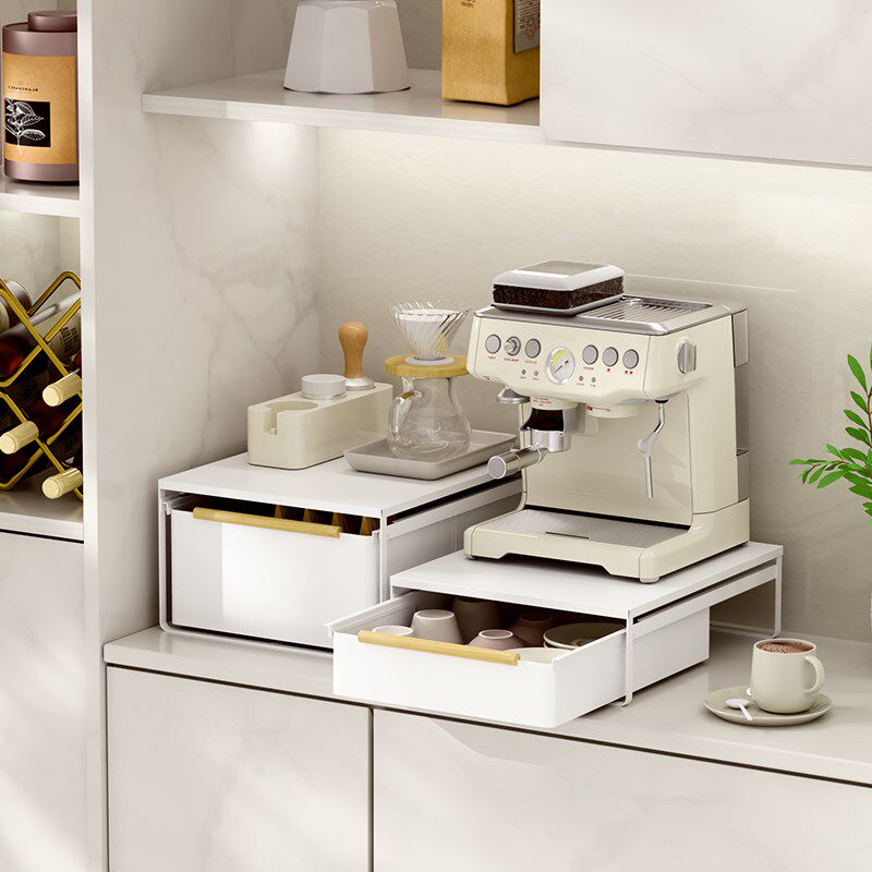 咖啡机置物架摆放台抽屉收纳盒小型桌面双层置物柜杯子收纳置物架