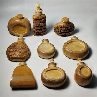 精品纯手工实心竹去皮把玩件鼻烟壶丝口文玩竹根收藏把件竹雕摆件