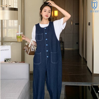 减龄牛仔连体背带裤女2024夏季新款韩系小个子薄款宽松显瘦阔腿裤