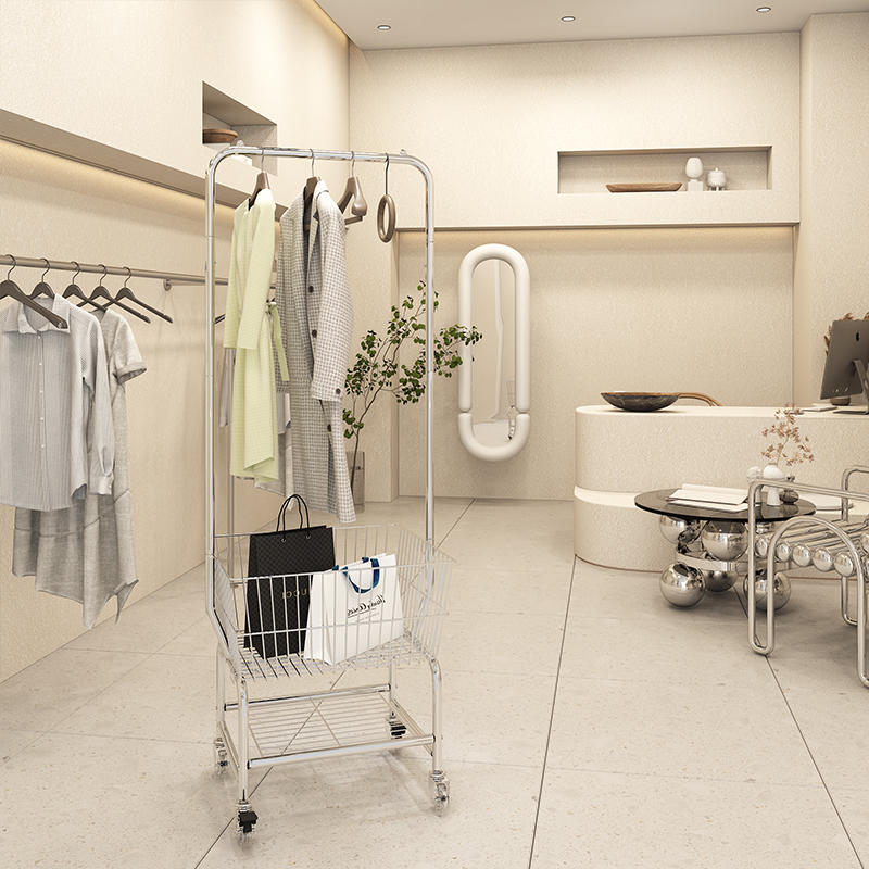 可升降挂衣架卧室落地晾衣架家用移动收纳置物架金属简约衣帽架子