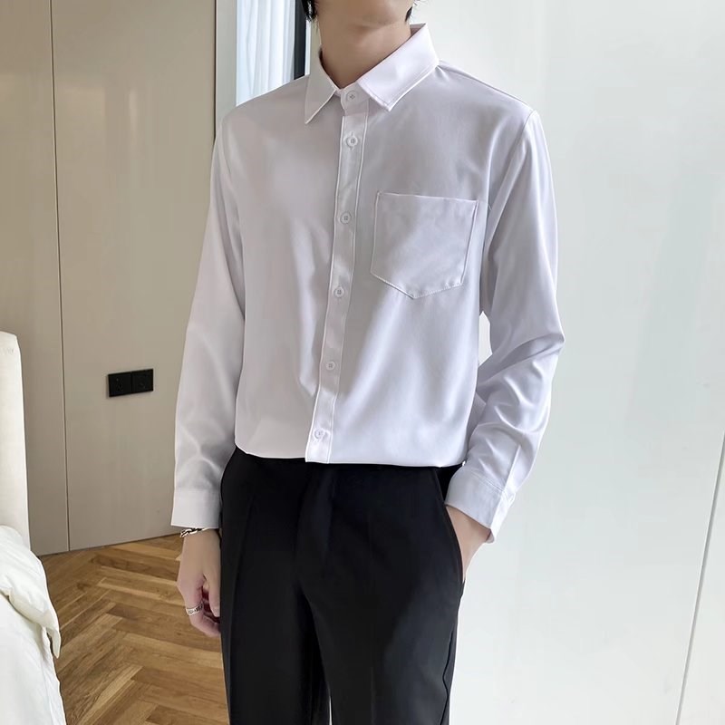 春秋季免烫白衬衫男士长袖高级感抗皱打底蓝色寸商务职业正装衬衣