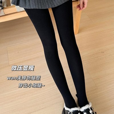 加绒加厚打底裤女2024新款秋冬保暖显瘦黑色连裤袜打底袜外穿灰色