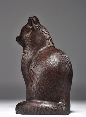 黑檀木雕小猫咪摆件吉祥动物可爱红木家居装饰实木工艺品开业送礼