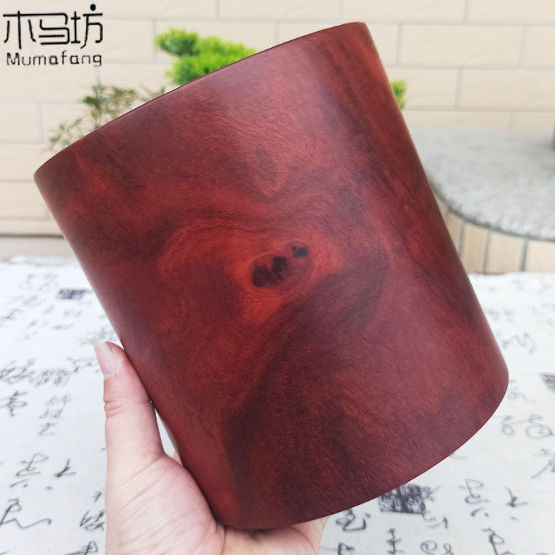 小叶紫檀笔筒办公室桌面高档摆件大容量实木现代简约木制笔筒大号