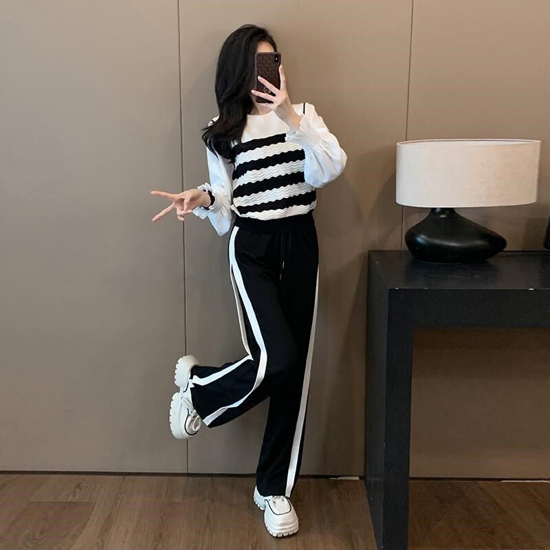 2025年时尚韩版春秋新款毛衣休闲套装女洋气减龄时髦百搭两件套潮