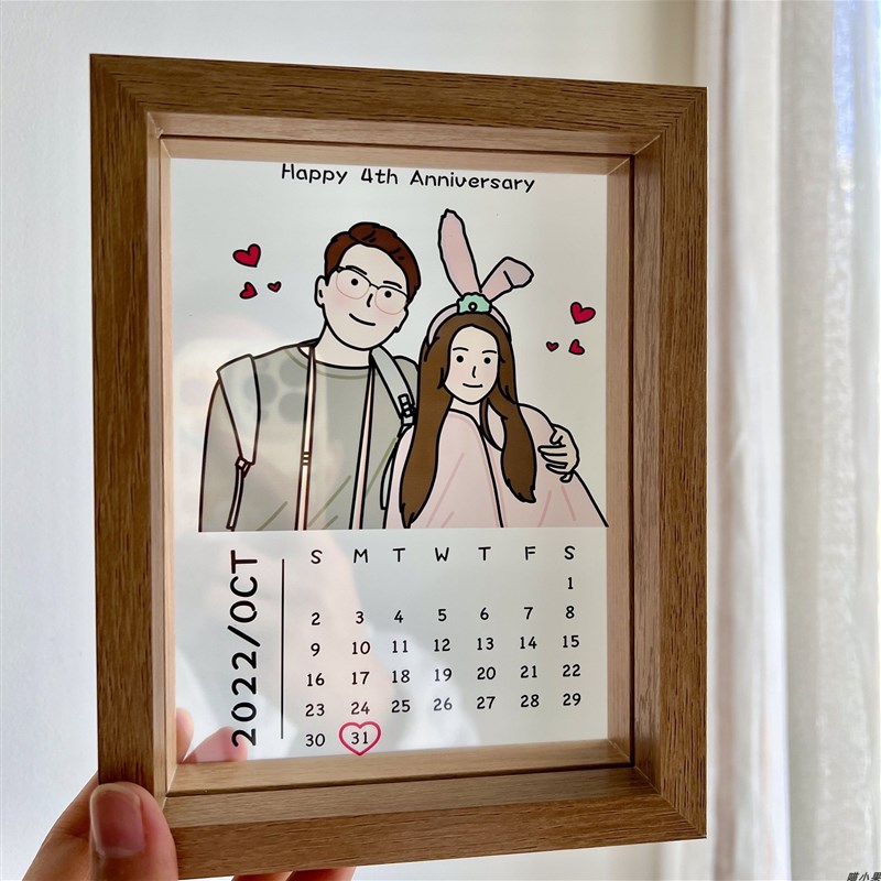 手绘定制透明相框闺蜜领证结婚周年纪念日情侣生日父亲节毕业礼物