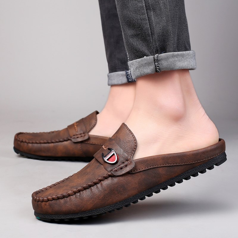 夏季包头半拖鞋男时尚韩版个性皮凉鞋潮流无后跟懒人豆豆鞋G020