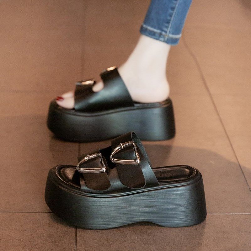 厚底增高凉拖鞋女夏季外穿高级感2025新款法式高跟凉鞋超火一字拖