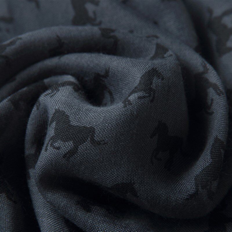 潮人篙级深灰色满版小马图案个性印花围巾丝巾女春夏秋冬季长款