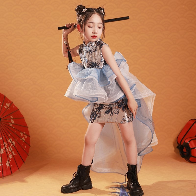 儿童旗袍2024新款春季中国风女童模特走秀演出礼服小女孩改良国潮