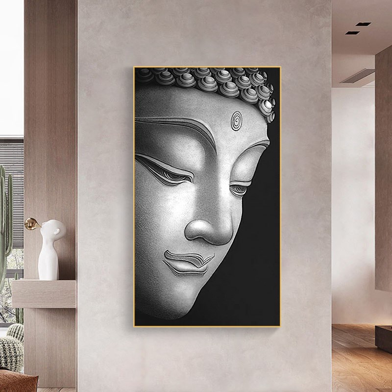 新中式禅意挂画佛像茶室养生馆背景墙装饰画释迦牟尼佛祖头首壁画