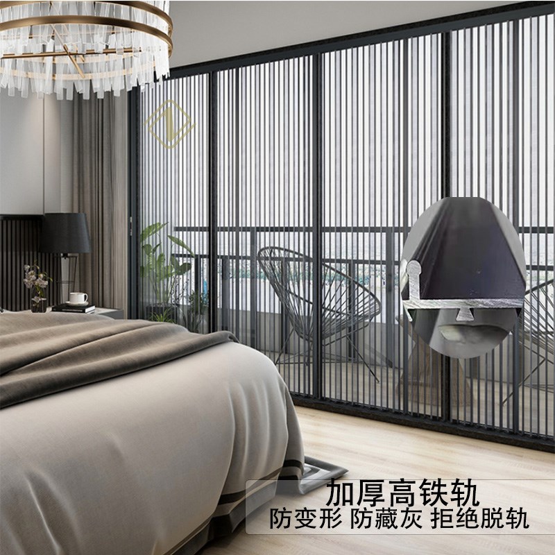 金刚网折叠纱门防盗带锁推拉式极窄低轨道高清平网防猫防蚊虫