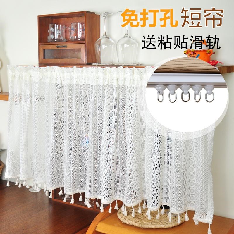 美式田园咖啡帘短帘半帘蕾丝小飘窗帘窗纱帘厨房隔断门帘防尘帘