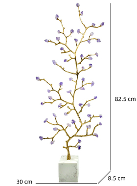 轻奢新中式天然水晶石黄铜招财树家居摆件客厅别墅植物装饰工艺品