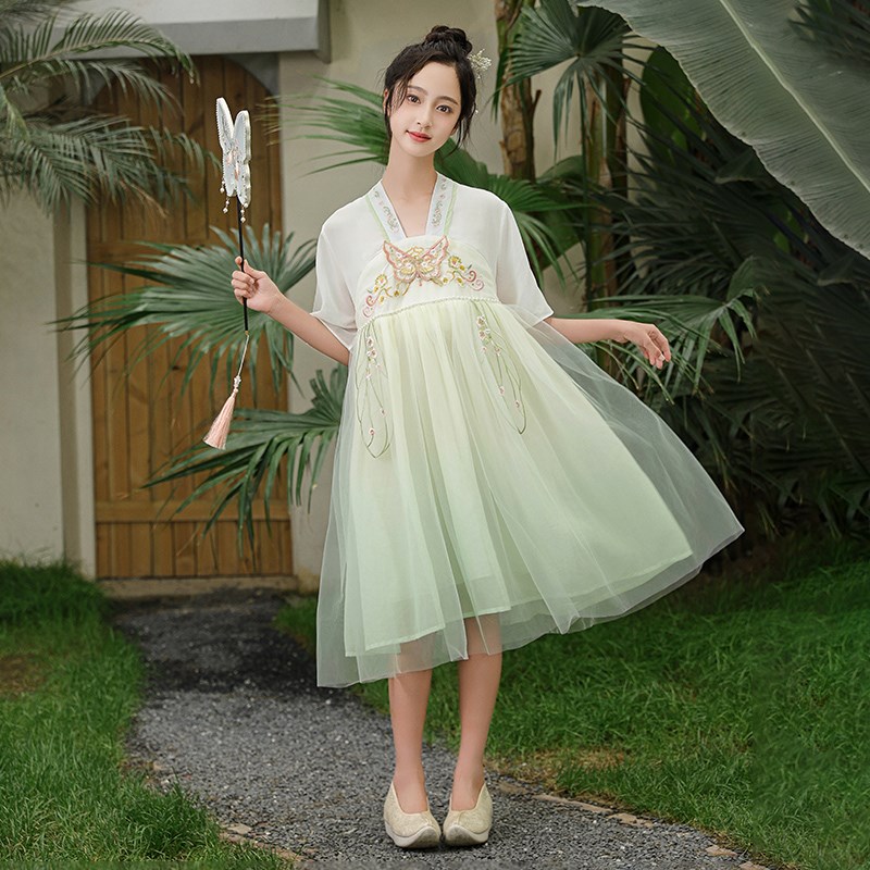 胖女童连衣裙儿童夏装加肥加大码汉服裙子中大童古装仙女唐装纱裙